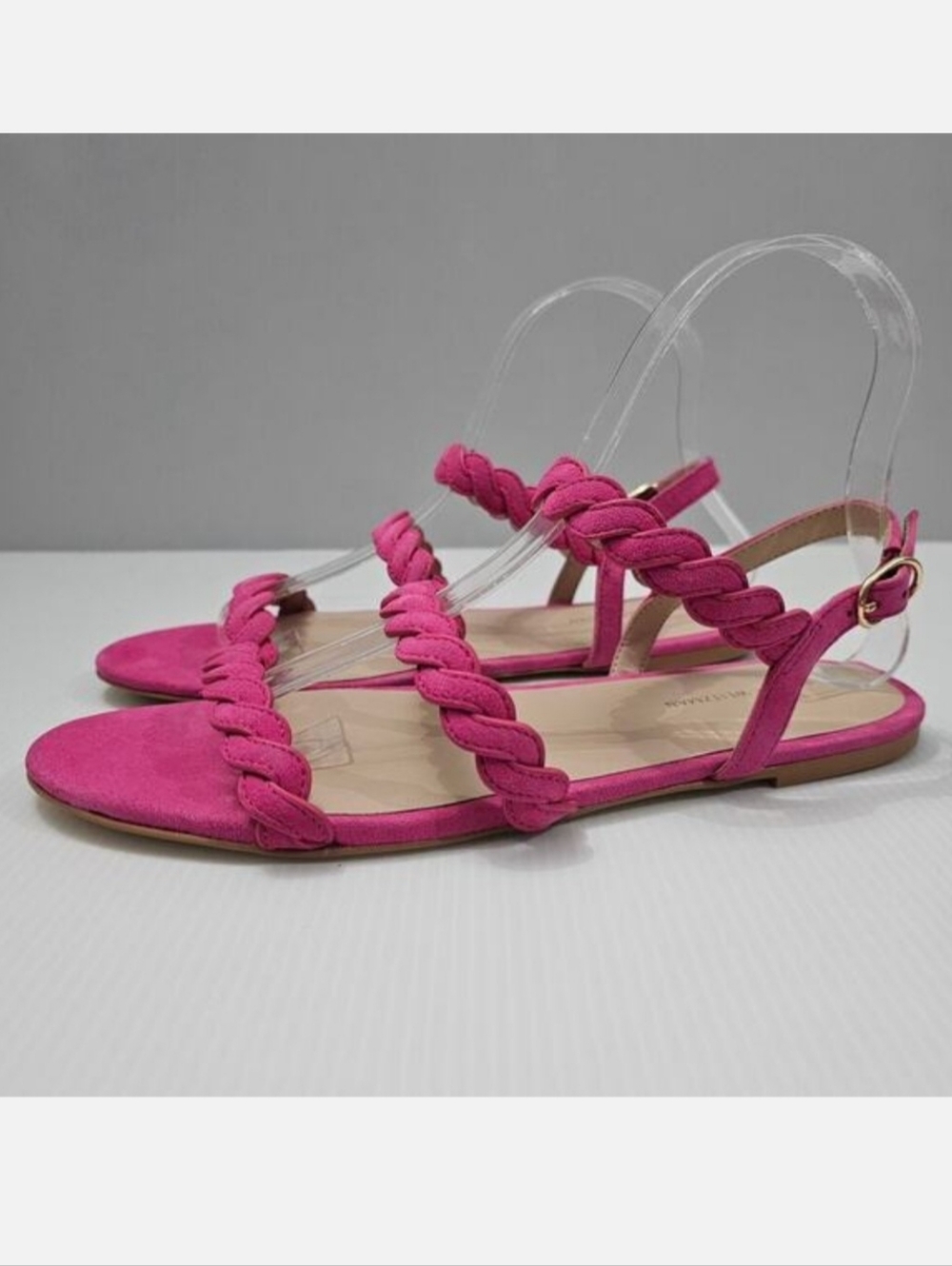 Stuart Weitzman Twistie Braided Flat Sandal Womens 8 Pink Suede Strappy NEW